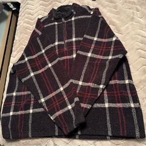 Eddie Bauer Black and Red Plaid Zip-Up Sweater